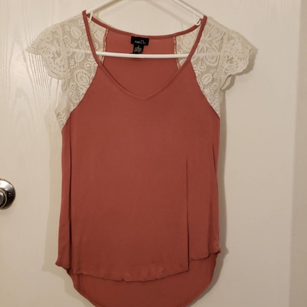Plum colored shirt with lace sleeves